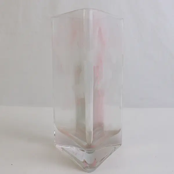 Three Sided Vase Clear Glass Frosted Butterflies 7” Tall