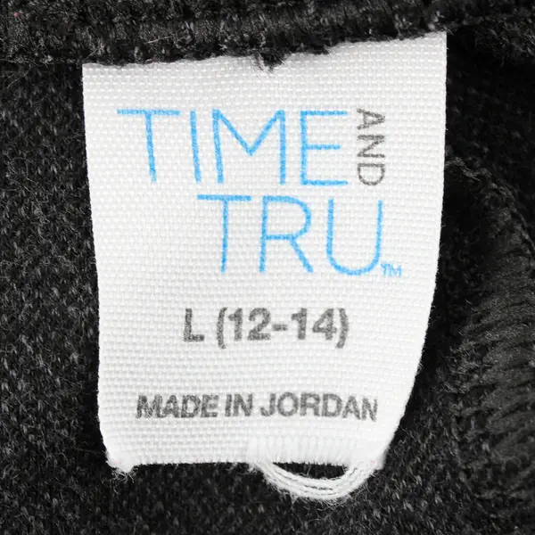 Time & Tru Women's L Black and Gray Check Pattern Elastic Waist Dress Pants