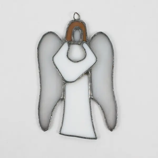 Hanging Stained Glass Angel Ornament/Suncatcher White and Silver