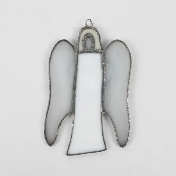 Hanging Stained Glass Angel Ornament/Suncatcher White and Silver