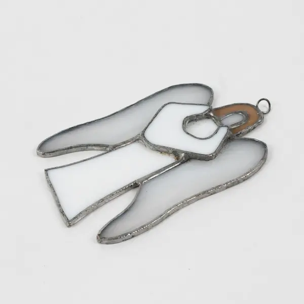 Hanging Stained Glass Angel Ornament/Suncatcher White and Silver
