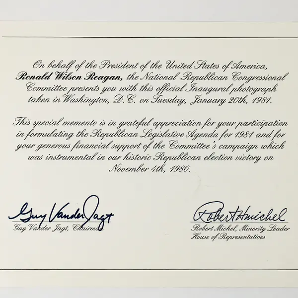 Ronald Reagan 1981 Presidential Inauguration Official Photo Includes NRCC Letter