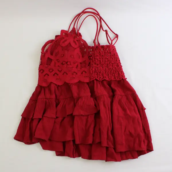  Zenana Women's S Red Lace Tiered Ruffle Peplum Cami Adjustable Strap Tank Top