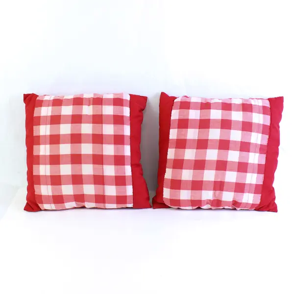 Lot of 2 Hand Quilted Star Throw Pillow 12” Square Red & Green