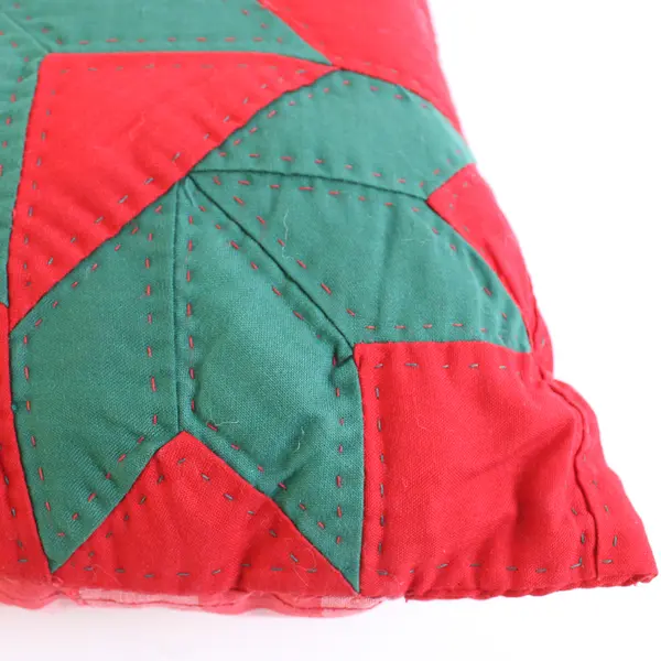 Lot of 2 Hand Quilted Star Throw Pillow 12” Square Red & Green