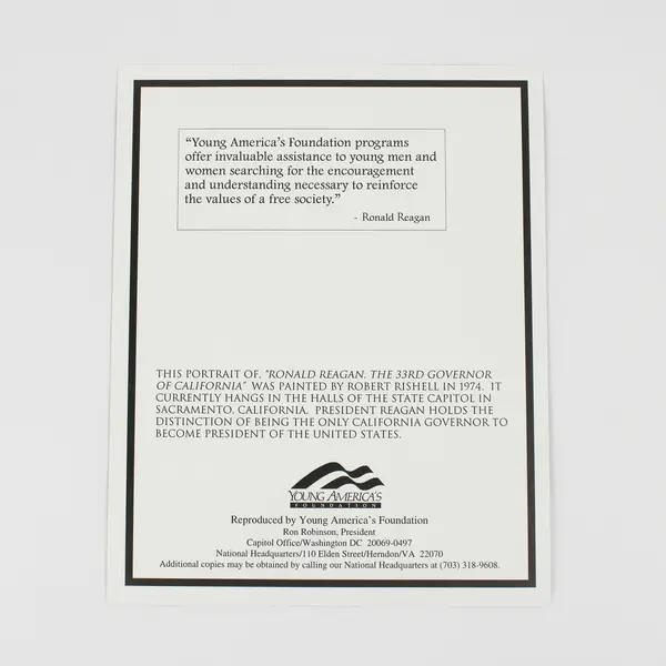 Lot Of 2 Ronald Reagan Young America's Foundation Photo Reprints 8X10