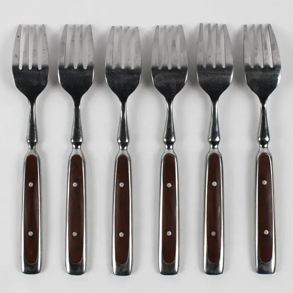 Lot Of 6 Hampton Silversmiths Bistro-Brown (Stainless) Flatware Salad Forks 7"