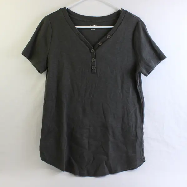Duluth Trading Co. Dark Gray Short-Sleeved Henley Top Women's Medium