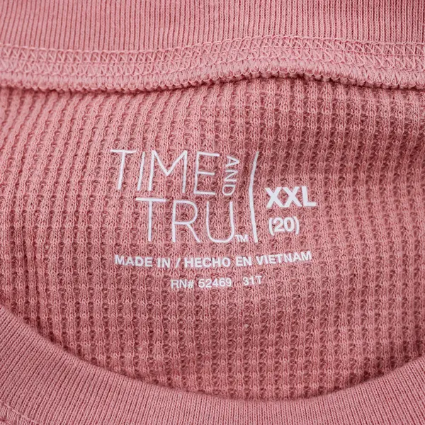 Time & Tru Women's XXL Pink Cotton Blend Long Sleeve Undershirt