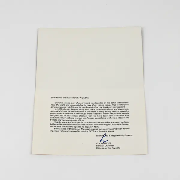 Citizens For The Republic President Ronald Reagan Nancy 1982 Holiday Card 