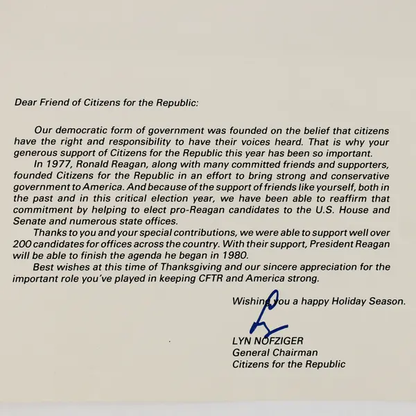 Citizens For The Republic President Ronald Reagan Nancy 1982 Holiday Card 