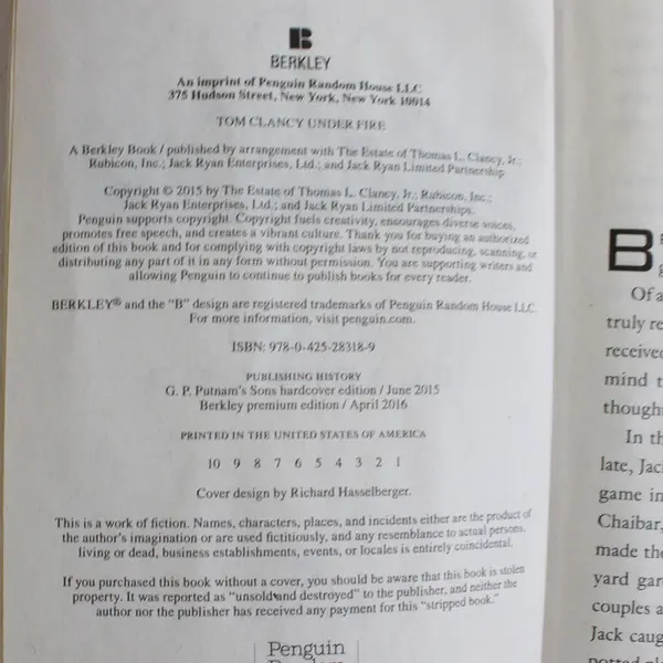 Lot of 2 Crime Thrillers Tom Clancy Under Fire 2016 & Fade Away by Harlan Coben