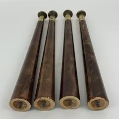 Lot of 4 Vintage Wood Screw In Table Legs Tapered Brass Tone Metal Tips 14.5"