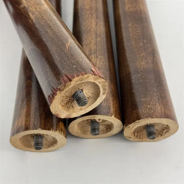 Lot of 4 Vintage Wood Screw In Table Legs Tapered Brass Tone Metal Tips 14.5"