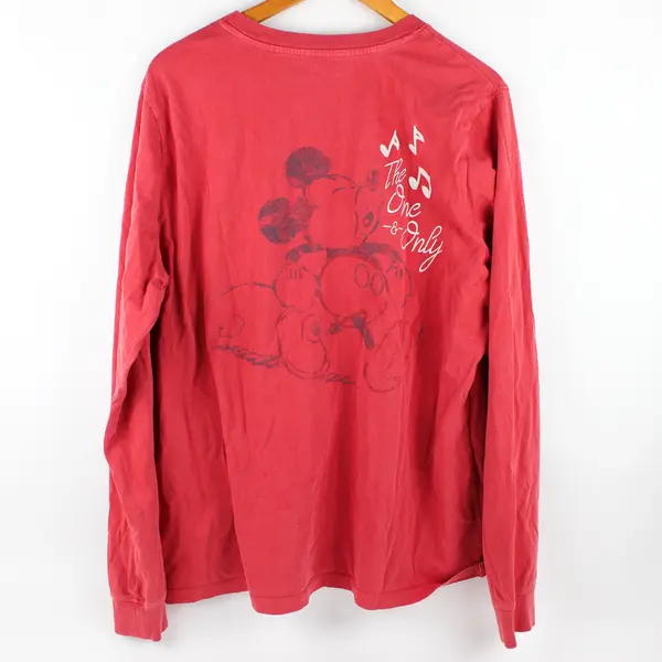 Disney Men's L Mickey "The One and Only" Red Long Sleeve Graphic Shirt