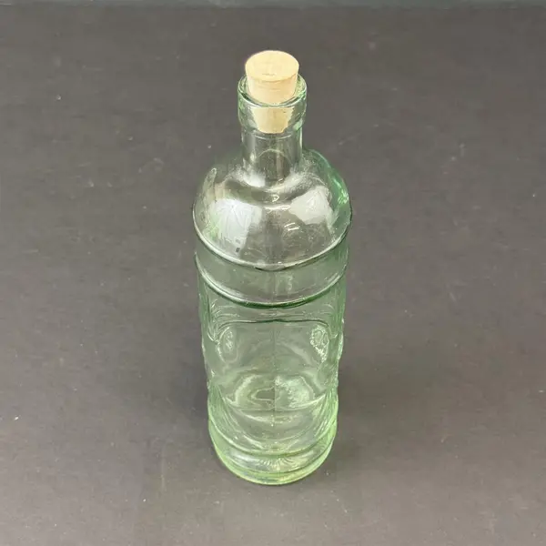 9.5" Green Tint Williams Sonoma Glass Bottle W Cork And Embossed Grapes Spain