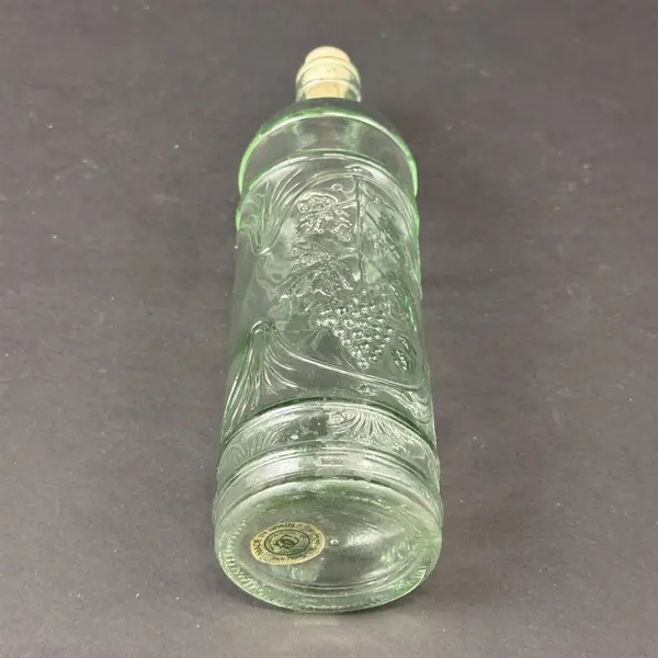 9.5" Green Tint Williams Sonoma Glass Bottle W Cork And Embossed Grapes Spain