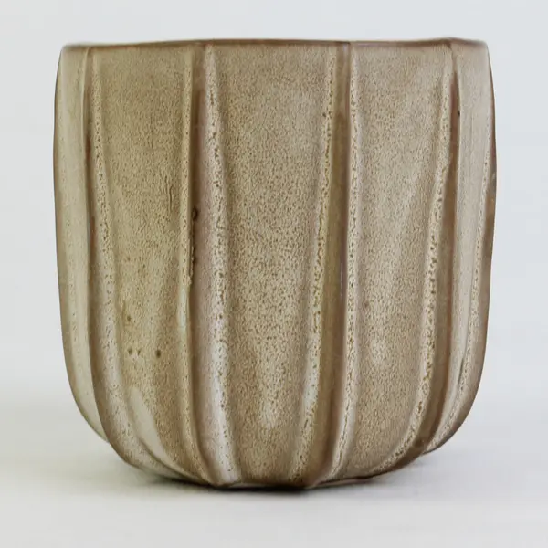 Art Pottery Textured Ribbed Brown Ceramic Planter 4.25" Succulent