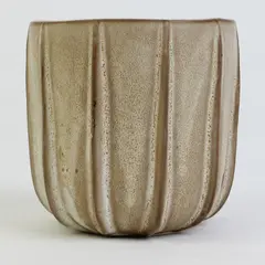 Art Pottery Textured Ribbed Brown Ceramic Planter 4.25" Succulent