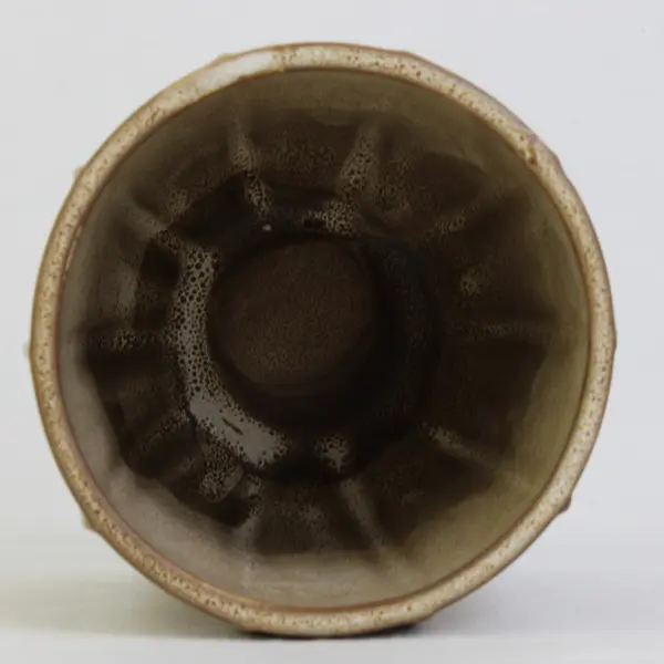 Art Pottery Textured Ribbed Brown Ceramic Planter 4.25" Succulent