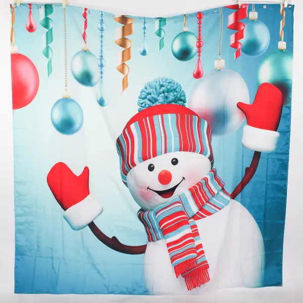 Snowman/Balls Christmas Polyester Shower Curtain, Unused