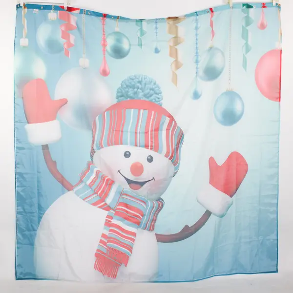 Snowman/Balls Christmas Polyester Shower Curtain, Unused