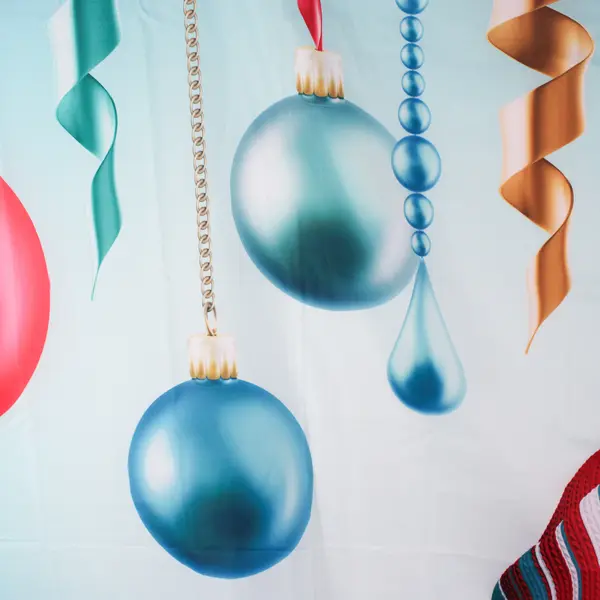 Snowman/Balls Christmas Polyester Shower Curtain, Unused