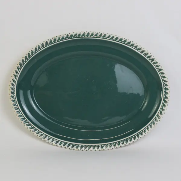 Harker China Chesterton Ceramic Green Oval Platter Tray with White Lace Edge