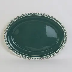 Harker China Chesterton Ceramic Green Oval Platter Tray with White Lace Edge