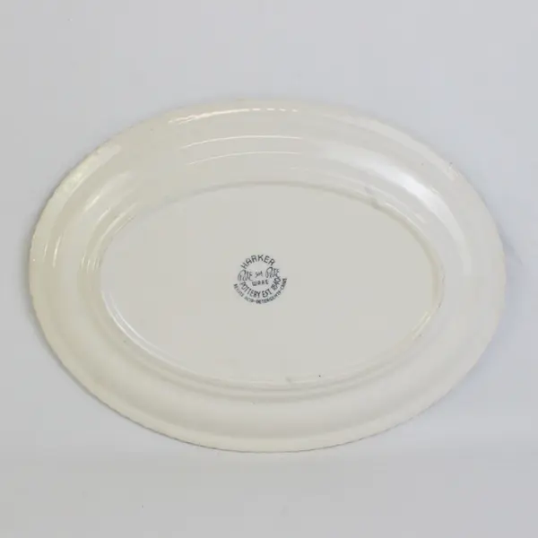 Harker China Chesterton Ceramic Green Oval Platter Tray with White Lace Edge
