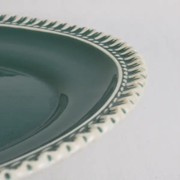 Harker China Chesterton Ceramic Green Oval Platter Tray with White Lace Edge