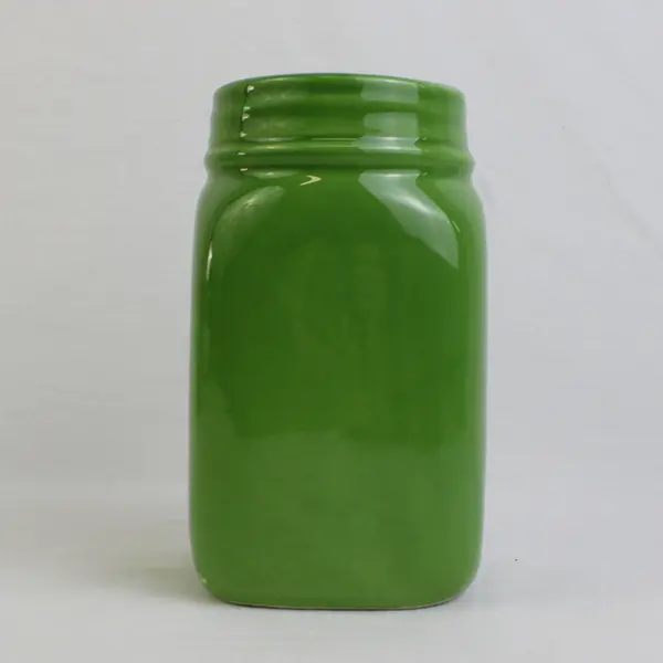 Cute Green Welcome Spring Ceramic Mason Jar  Décor 6.5" Tall No Lid