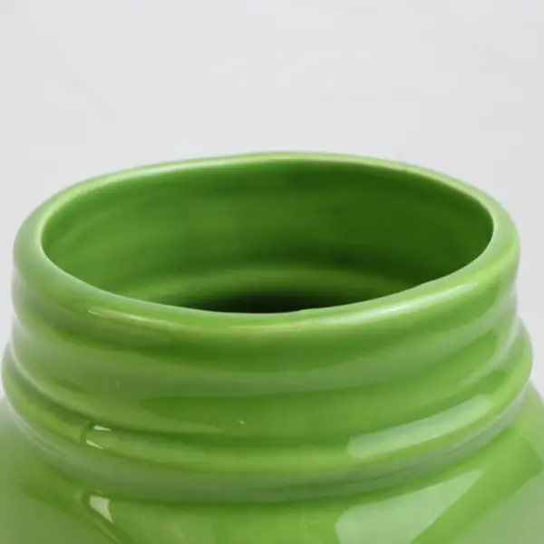 Cute Green Welcome Spring Ceramic Mason Jar  Décor 6.5" Tall No Lid