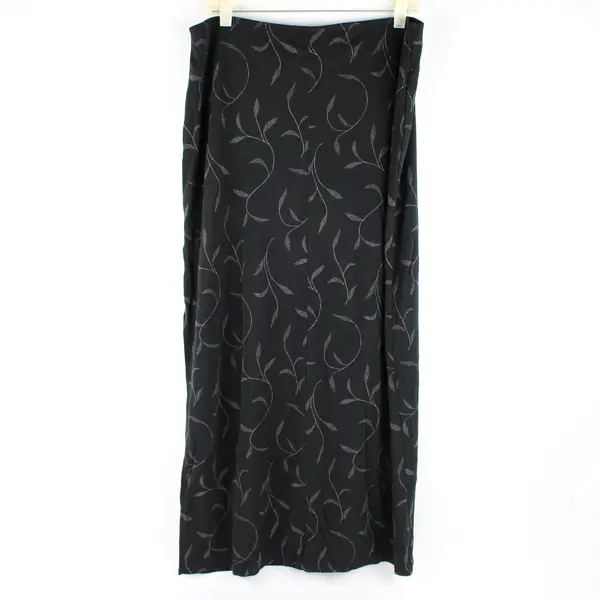 Vtg GAP Women's XL Black Floral Rayon Maxi Skirt with Side Slit