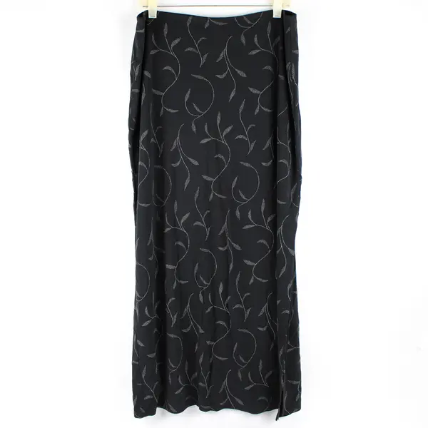 Vtg GAP Women's XL Black Floral Rayon Maxi Skirt with Side Slit