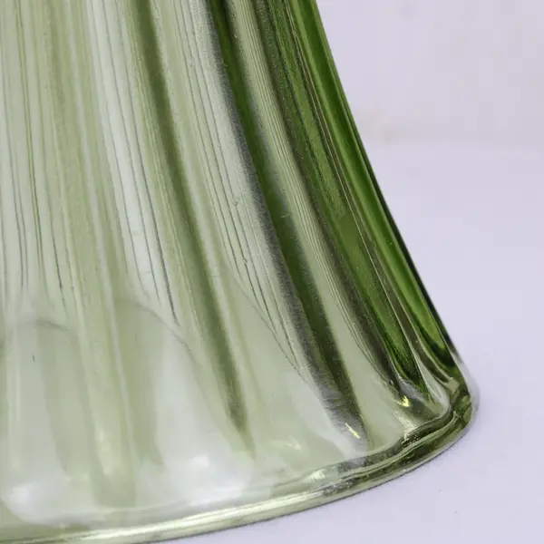 Avocado Green Glass Flower Vase Ribbed With Flared Rim