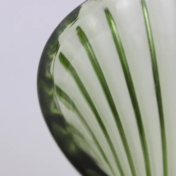 Avocado Green Glass Flower Vase Ribbed With Flared Rim