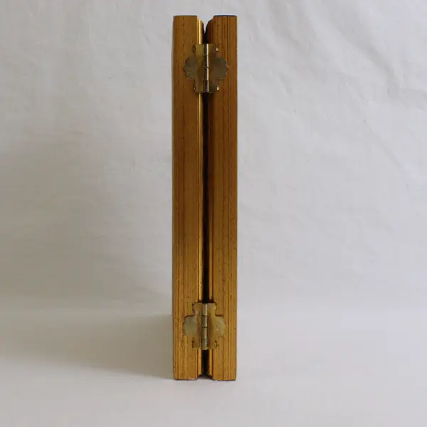 Ornate Gold Metal Double 5" x 7" Hinged Photo Frame, Religious insert, 1996