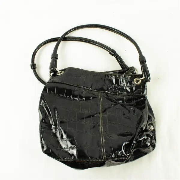 Black Faux Patent Leather Medium Handbag
