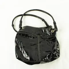 Black Faux Patent Leather Medium Handbag