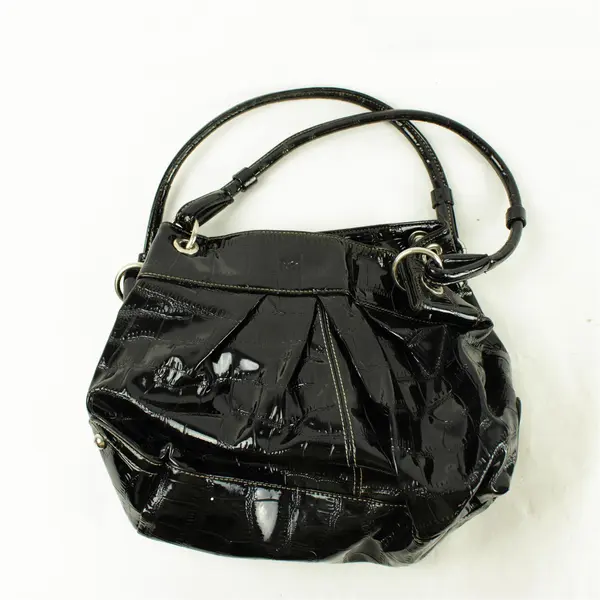 Black Faux Patent Leather Medium Handbag