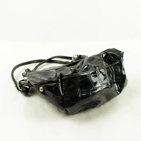 Black Faux Patent Leather Medium Handbag