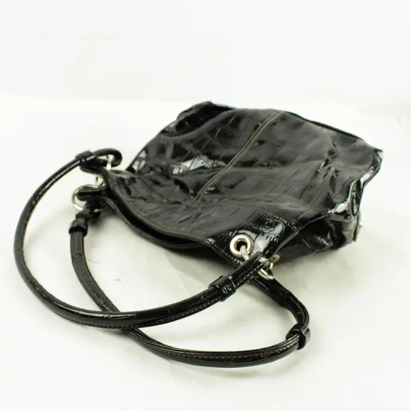 Black Faux Patent Leather Medium Handbag