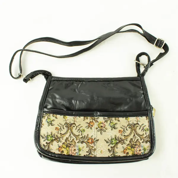 Black Tapestry Accent Medium Shoulder Purse Adjustable Strap