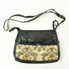 Black Tapestry Accent Medium Shoulder Purse Adjustable Strap