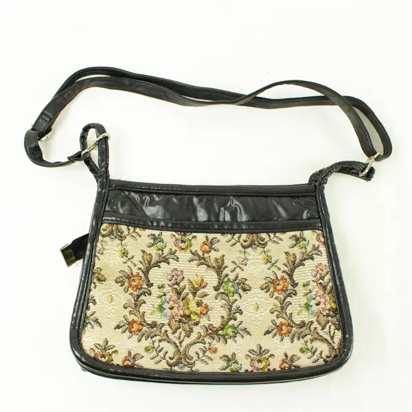Black Tapestry Accent Medium Shoulder Purse Adjustable Strap