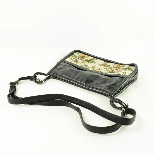 Black Tapestry Accent Medium Shoulder Purse Adjustable Strap