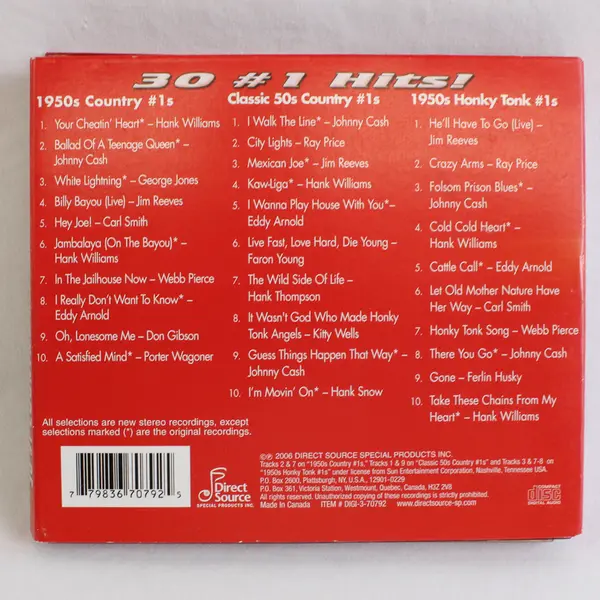 30 #1 Country Hits of the 1950s 3 CD Set, 2006 #DIGI-3-70792