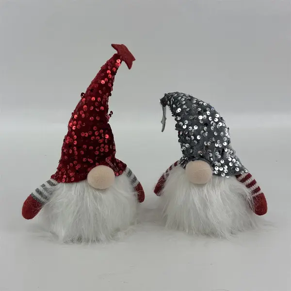 Set of 2 Tway Gift Light Up Christmas Gnomes  Red & Gray With Sequins 12"