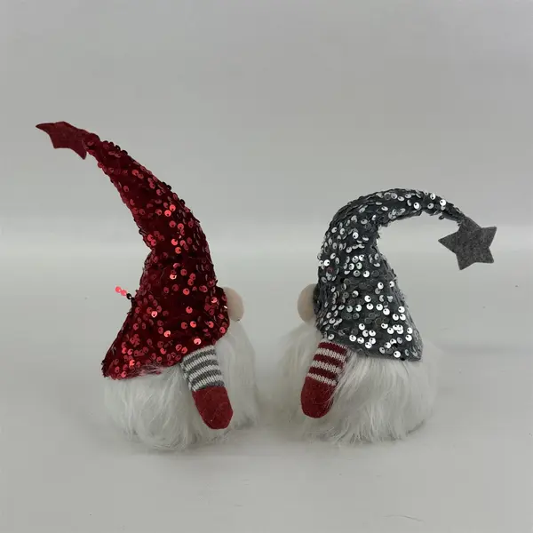 Set of 2 Tway Gift Light Up Christmas Gnomes  Red & Gray With Sequins 12"
